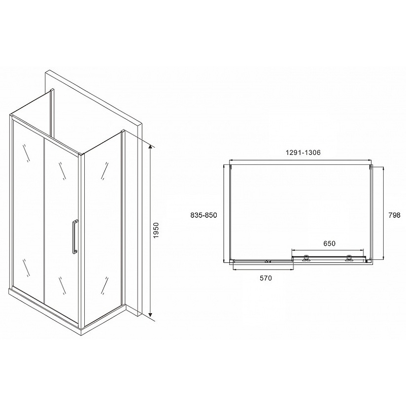Душевой уголок Abber Schwarzer Diamant 130х85 хром стекло матовое AG30130MH-S85M-S85M - 1