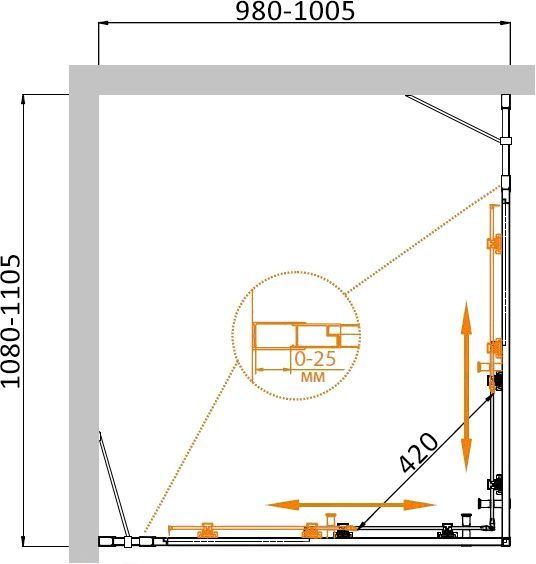 Душевой уголок Cezares Molveno 110х100 хром стекло прозрачное MOLVENO-AH-22-110/100-C-Cr-IV - 2