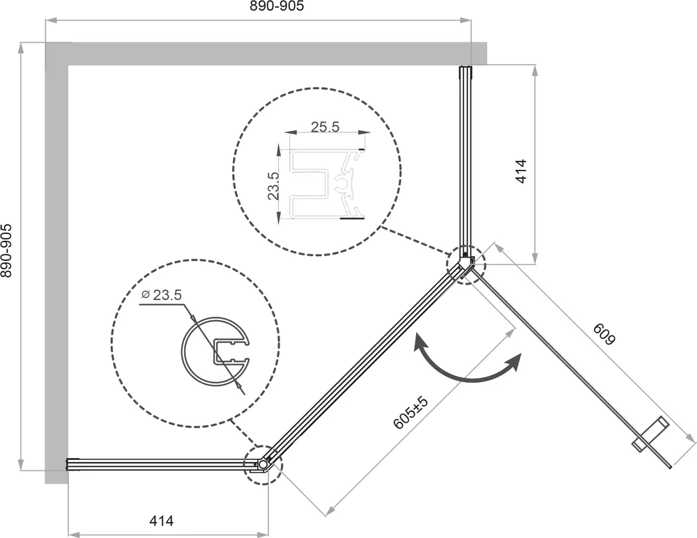 Душевой уголок BelBagno Uno 90х90 профиль хром стекло рифленое UNO-195-P-1-90-CH-CR - 4