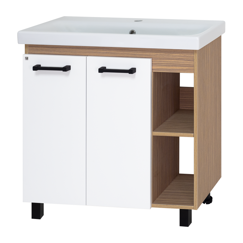 Тумба под раковину Misty Крафт 80 белая - светлое дерево П-Кра-07080-011 - 0