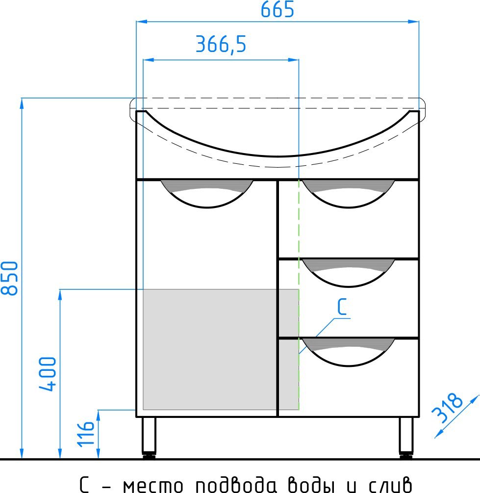 Тумба с раковиной Style Line Жасмин 70 белая - 8