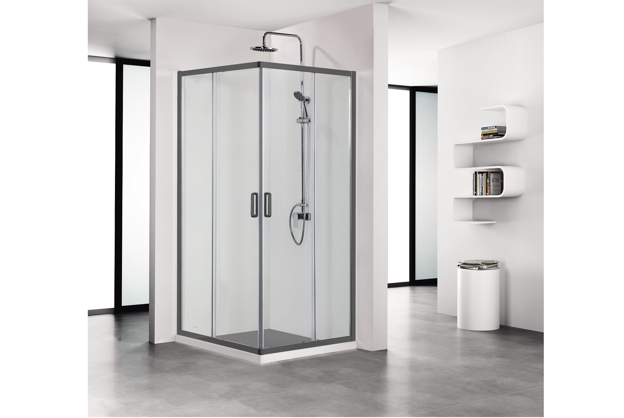 AQ ARI KV 10020BL Душевой уголок квадратный, двери раздвижные 1000x1000x2000 профиль черный, стекло прозрачное - 2