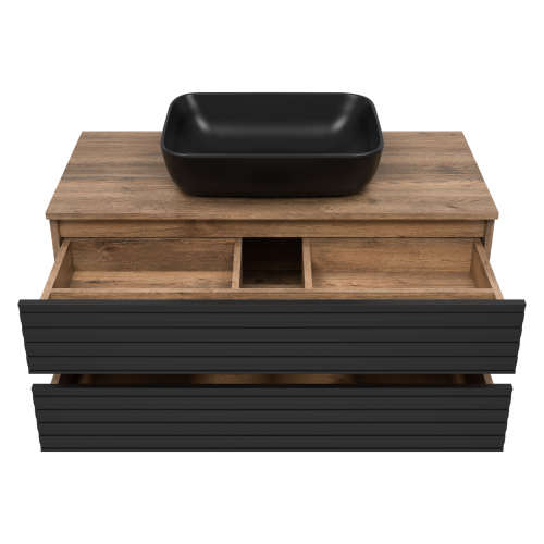 Тумба под раковину Brevita Dakota 100 дуб галифакс олово, черный кварц  DAK-09100-19/02-2Я - 2