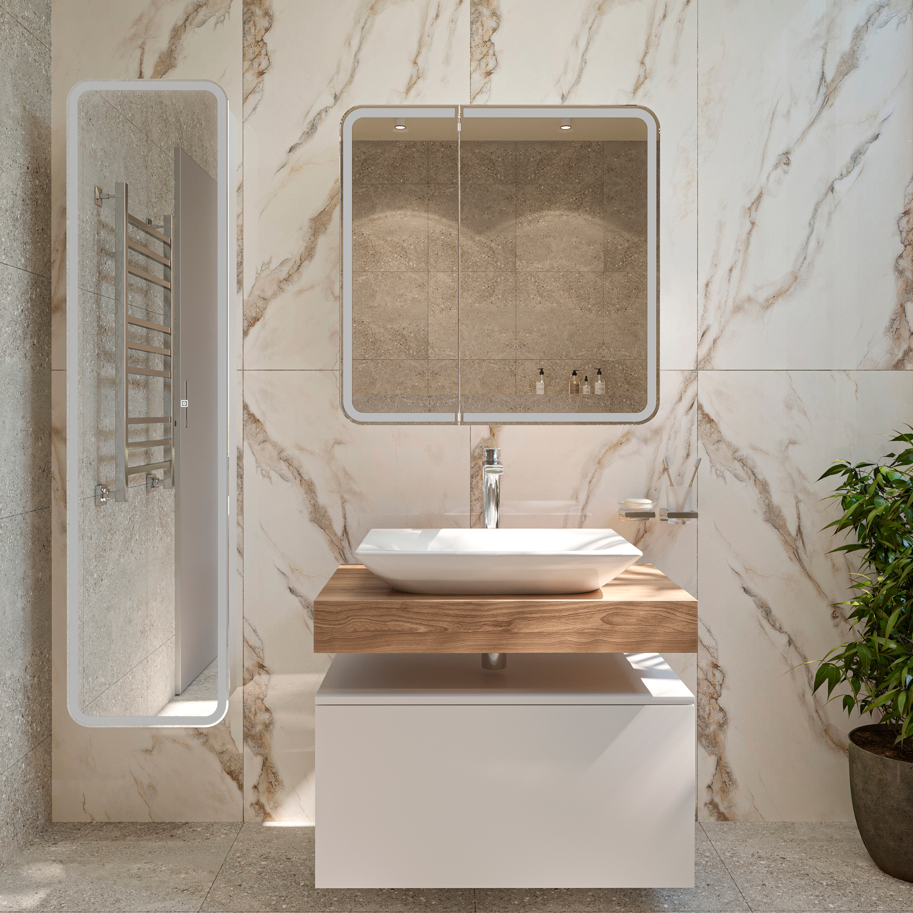 Зеркало-шкаф STWORKI Ольборг МВК079 80, с подсветкой, навесной, белый, прямоугольный, в стиле лофт, с розеткой - 4