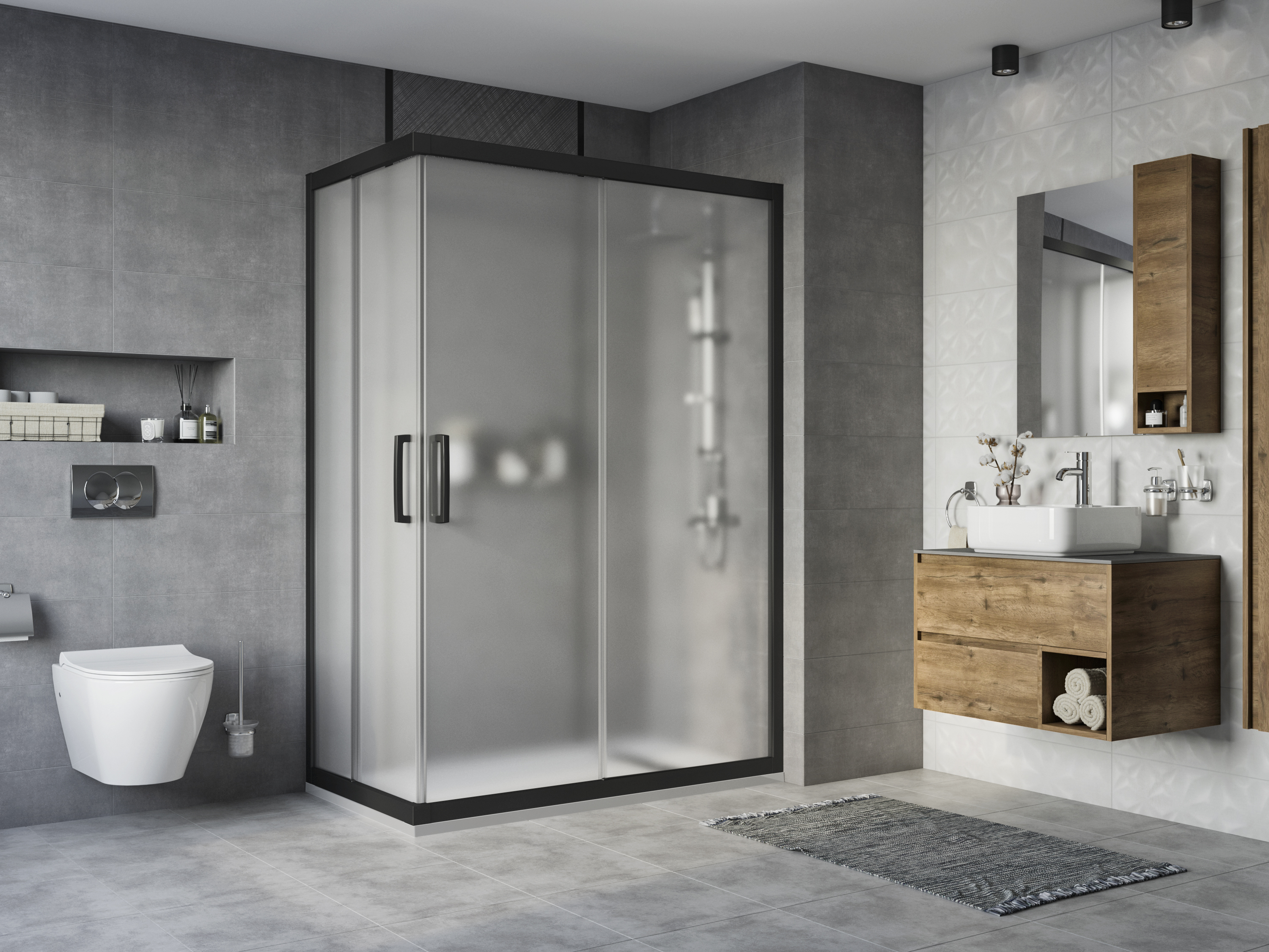 Душевой уголок STWORKI Карлстад DE019RC80140200 140x80 см профиль черный матовый, стекло матовое 3GW132TTKK000 - 1