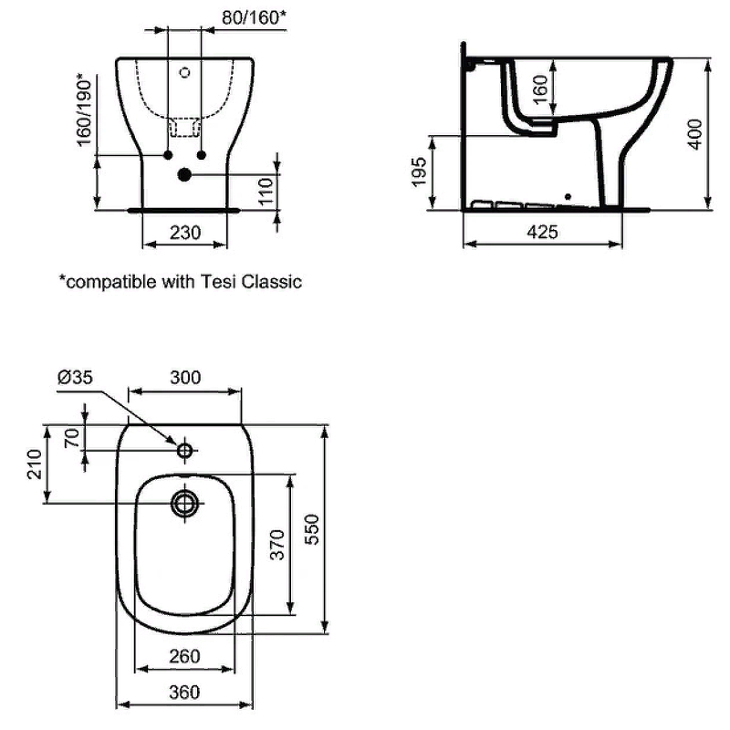 Биде напольное Ideal Standard Tesi белый T456901 - 1