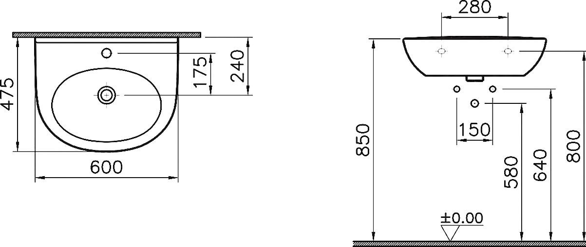 Раковина VitrA Zentrum 60 см 5786B003-0001 - 4