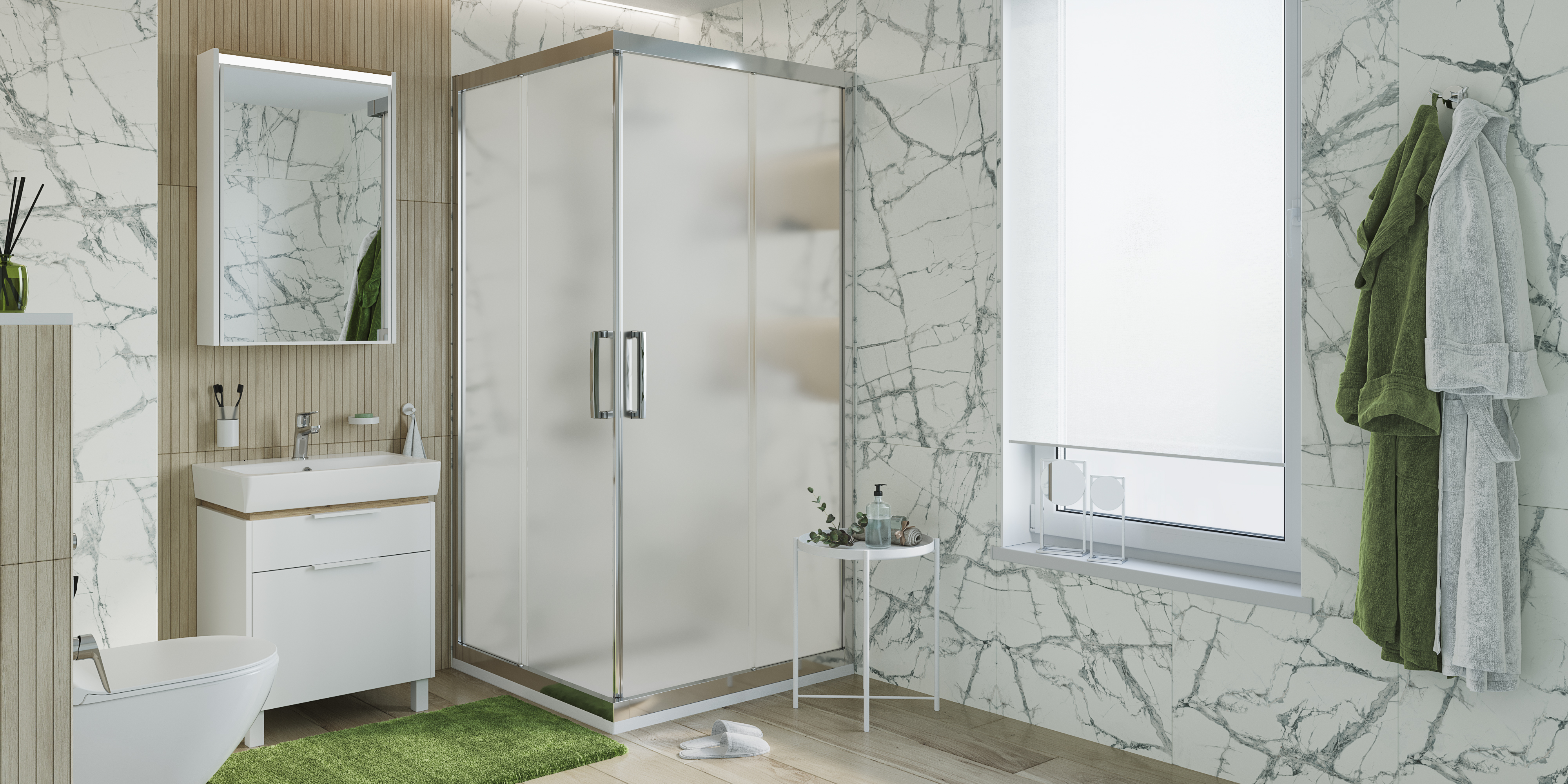 Душевой уголок STWORKI Дублин DE019SC100100200 100x100 см профиль хром глянец, стекло матовое 3GW115TTKK000 - 1