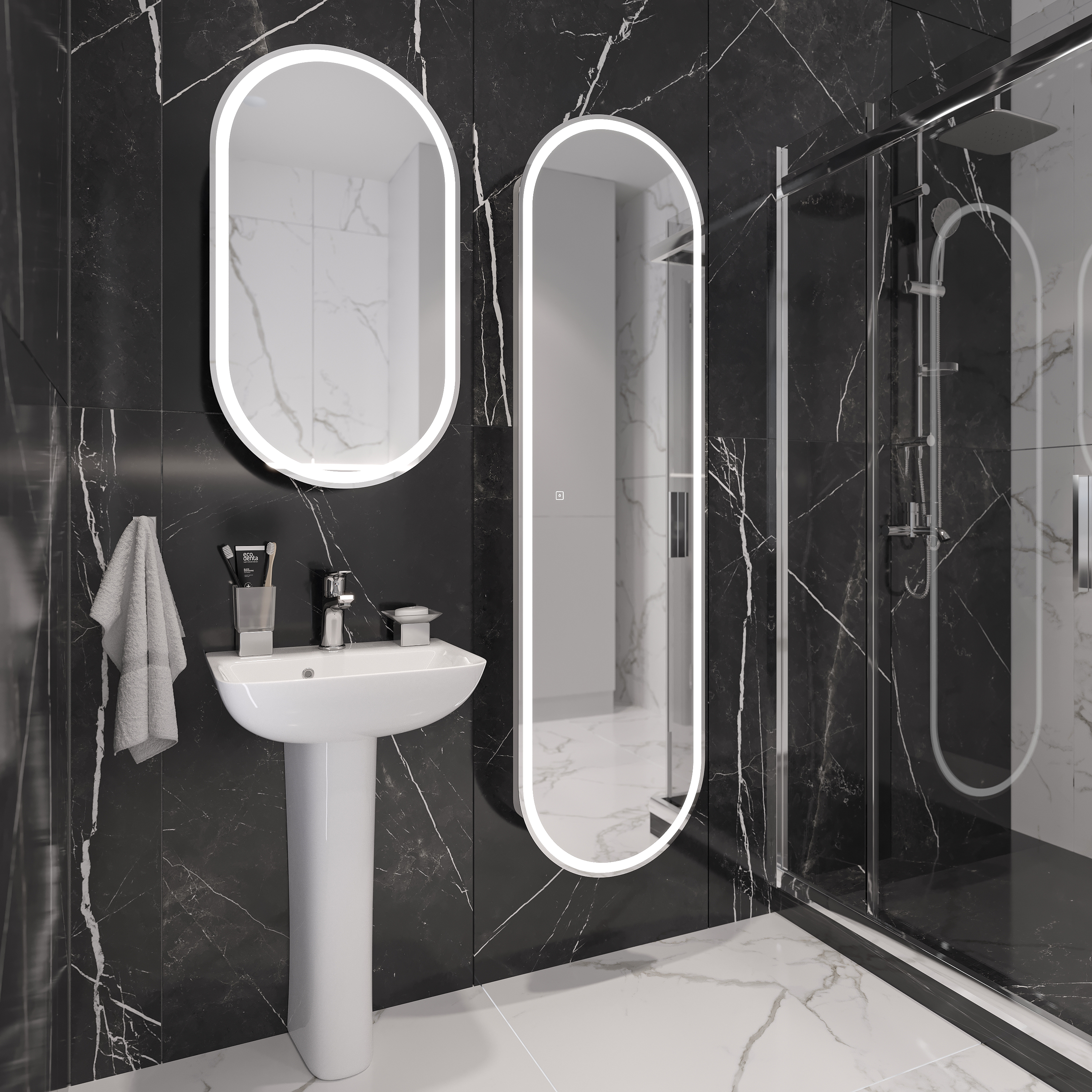 Комплект раковина с пьедесталом  Раковина STWORKI Дублин 45 + Зеркало-шкаф STWORKI Мальмё МВК074 45, с подсветкой, белый, прямоугольный, навесной, ова 560890 - 1