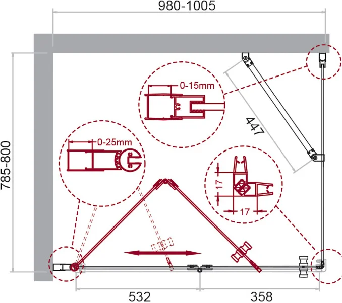 Душевой уголок BelBagno Albano 100х80 профиль хром стекло прозрачное ALBANO-ASH-1-100/80-C-Cr - 6