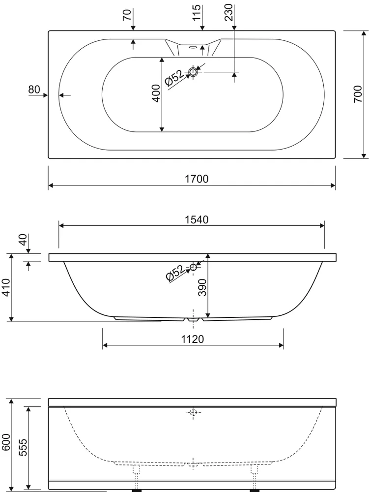 Акриловая ванна Cezares Calisto 170х70  CALISTO-170-70-45-W37 - 2
