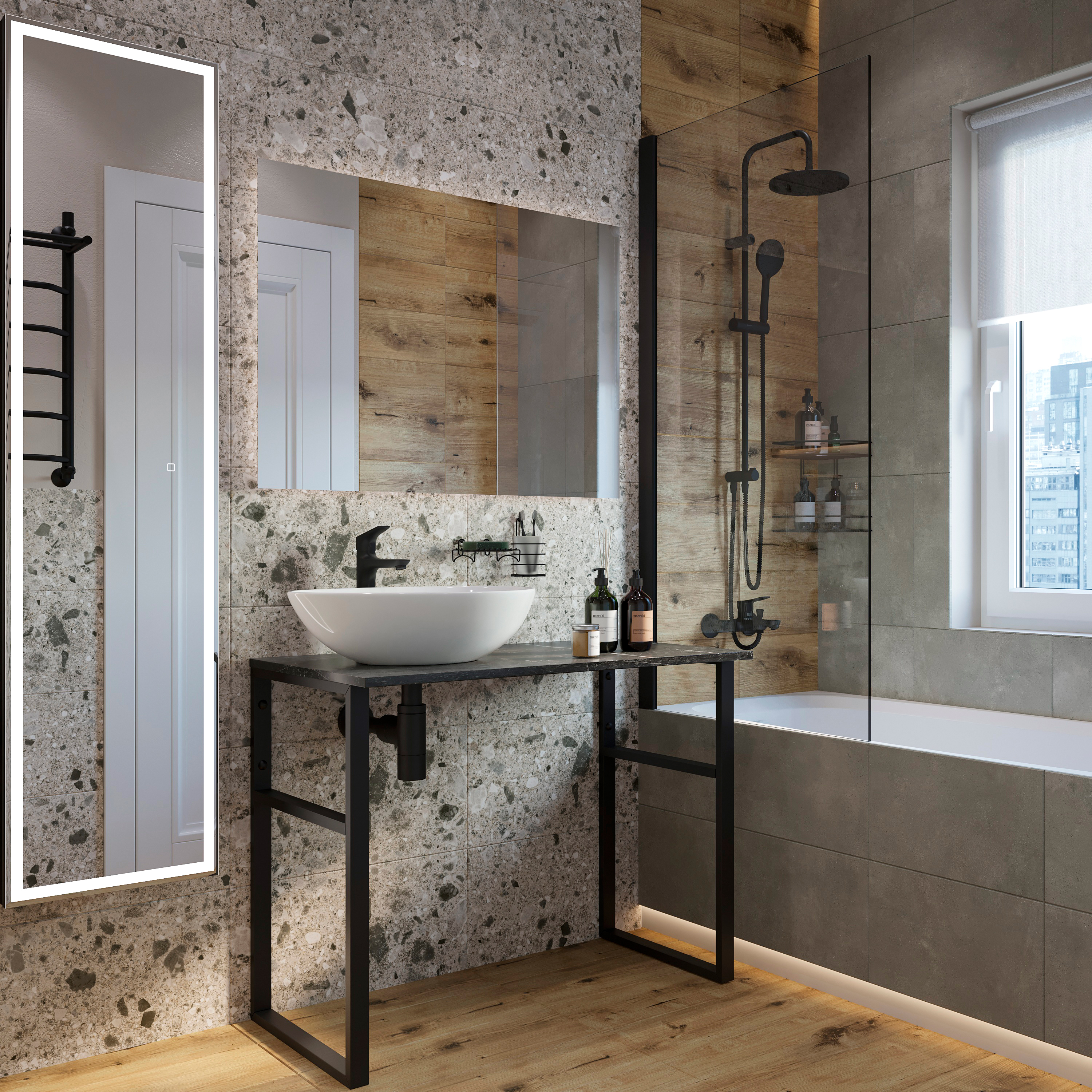 Консоль DIWO Элиста 100 чёрный мрамор, с раковиной Moduo 55 Leaf 555473 - 2