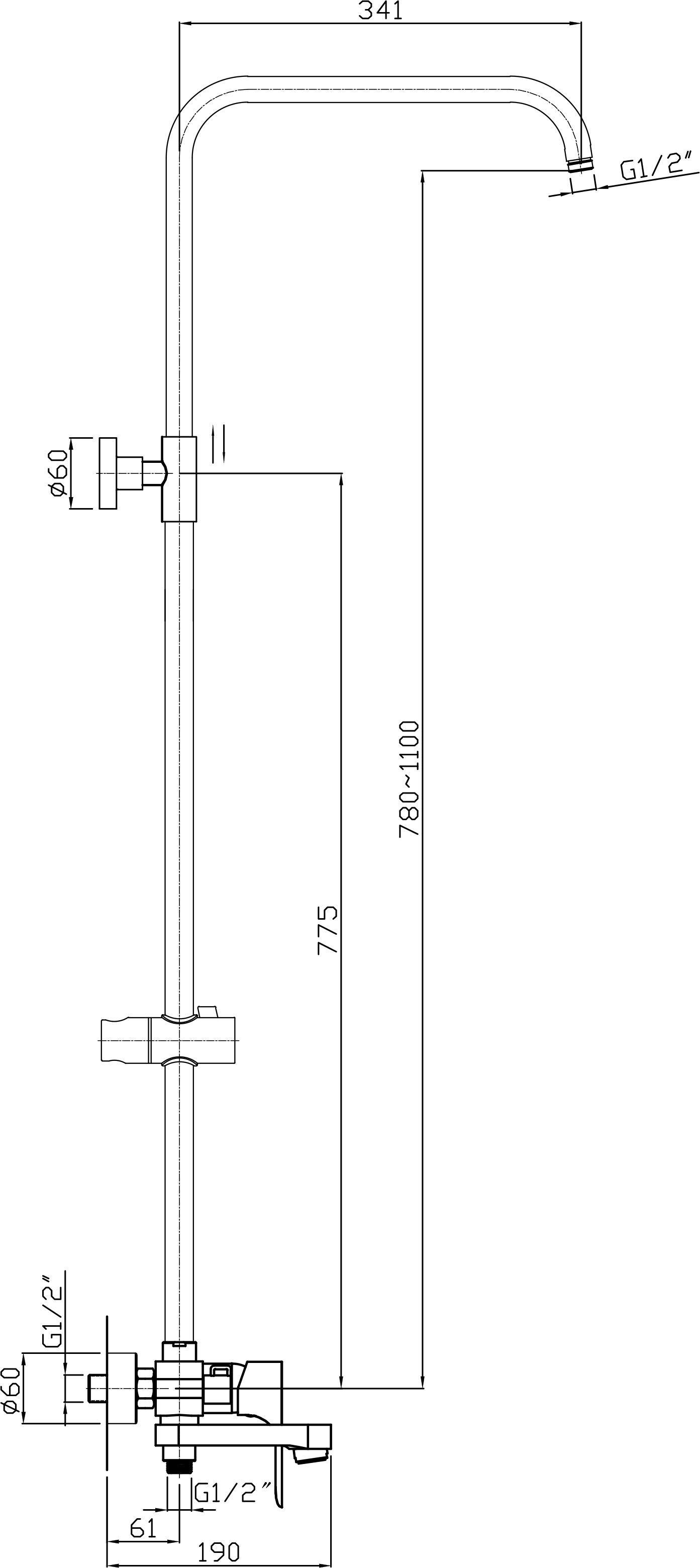Тропическая, душевая система RUSH со смесителем для ванны с поворотным изливом , хром  ST4235-40 - 1