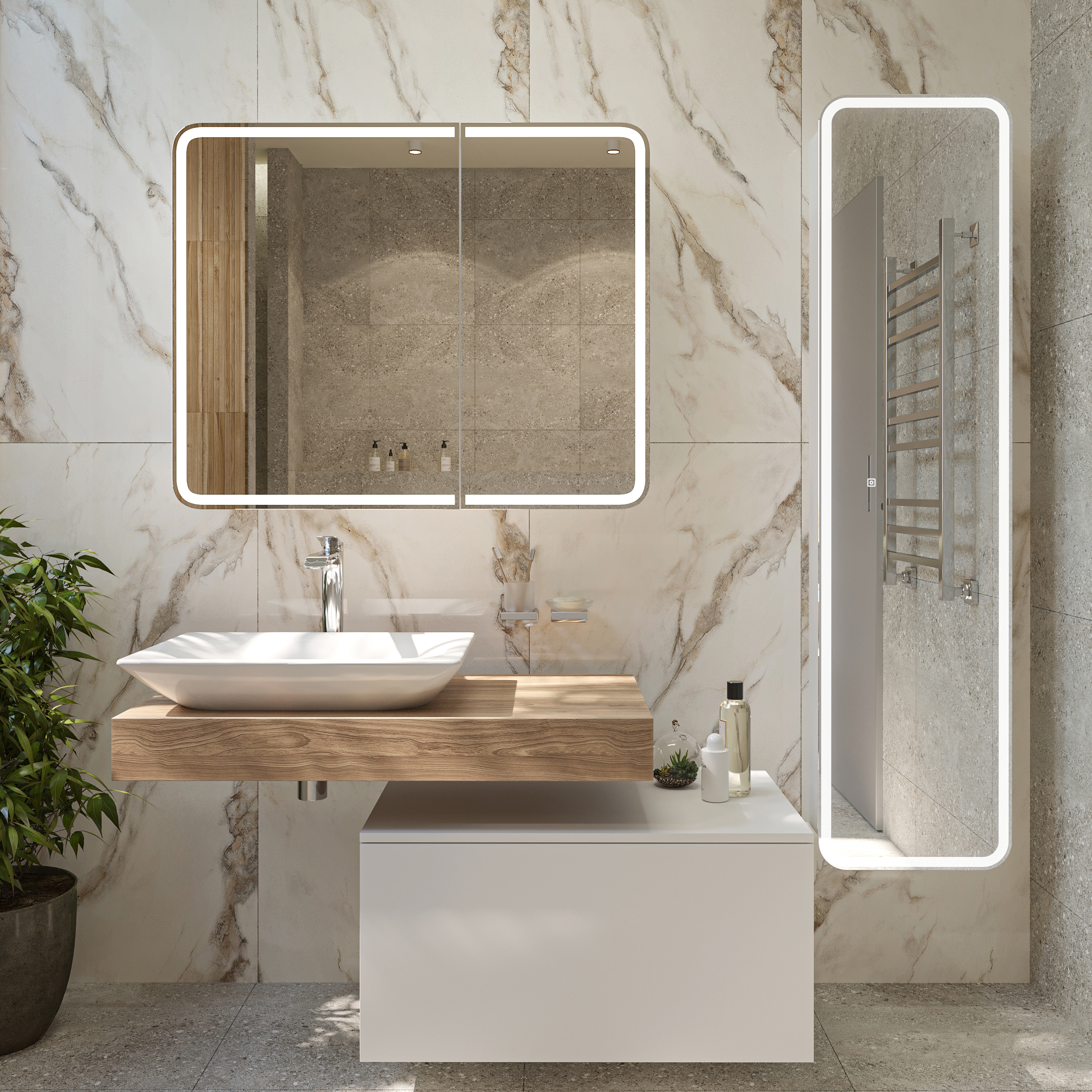 Зеркало-шкаф STWORKI Ольборг МВК080 100, с подсветкой, навесное, белое, большое, в стиле лофт, с розеткой - 3