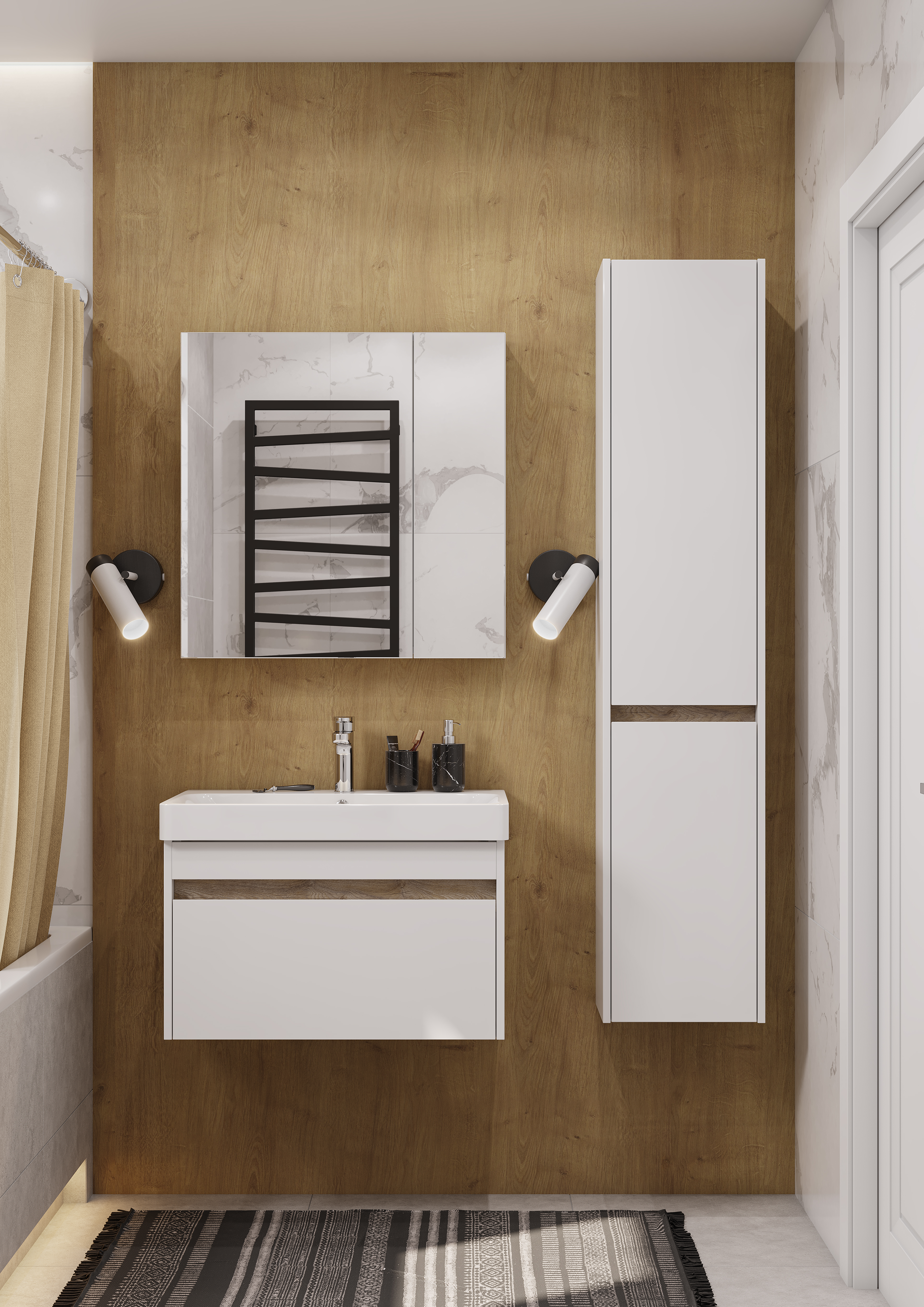 Тумба под раковину Aquaton Марти 70 белый-светлое дерево  1A267501MY010 - 4