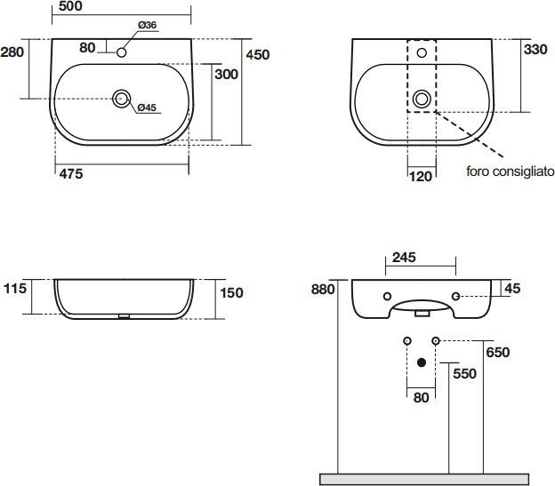 Kerasan Nolita Раковина подвесная/накладная 50х45 см, с 1 отв под смеситель, цвет белый глянцевый 534001*1 - 5