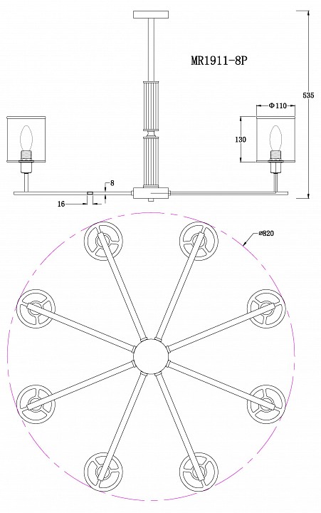Люстра на штанге MyFar Alen MR1911-8P - 3