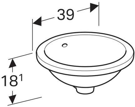 500.744.01.2 Geberit VariForm Раковина с установкой под столешницу круглой формы, D1=33 см, без отв. под смеситель, с переливом - 3