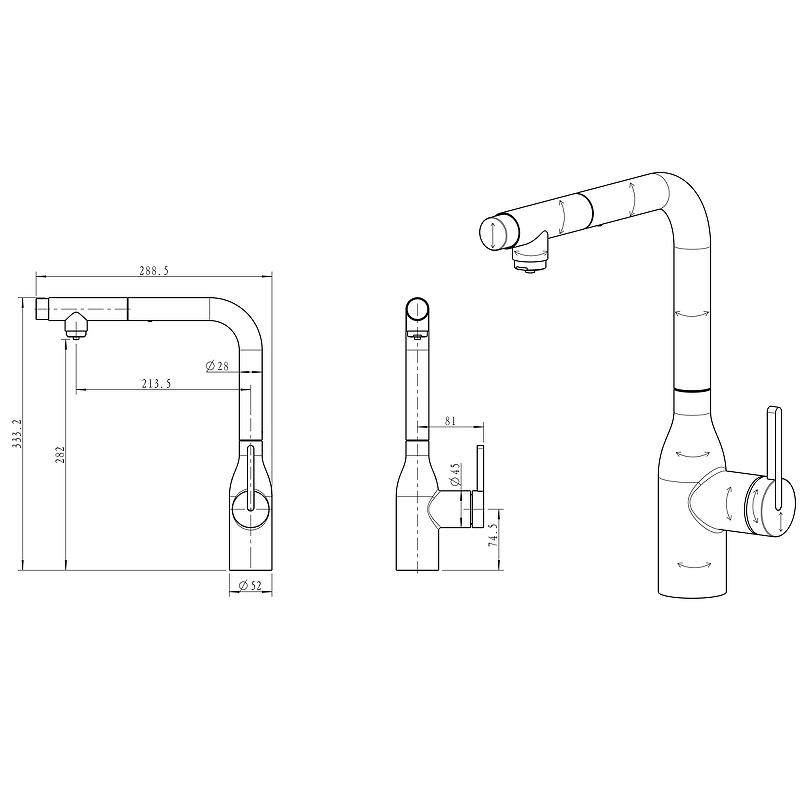 Смеситель для кухни Paulmark Viper черный глянцевый Vi213105-GB - 14