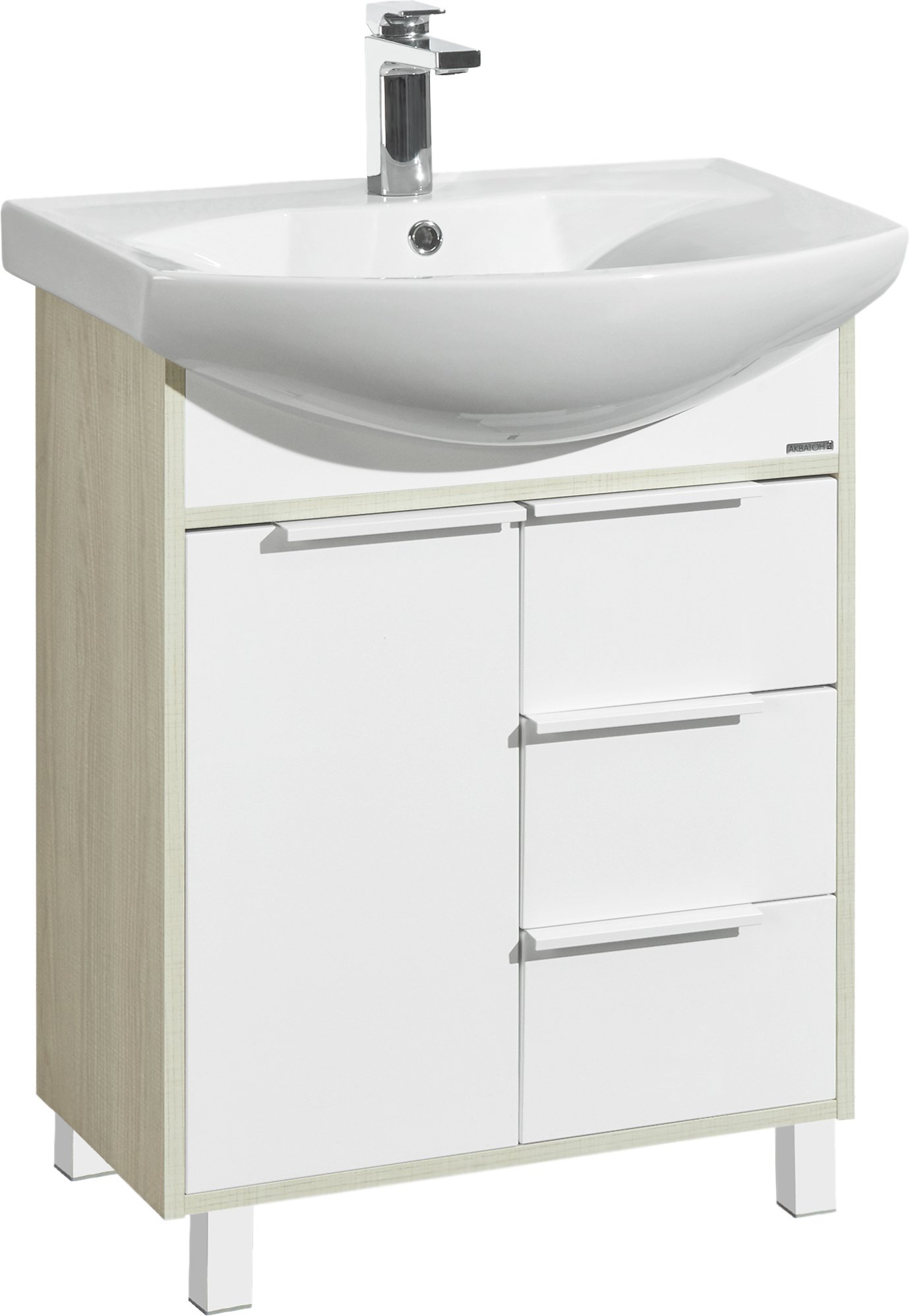 Тумба под раковину Aquaton Рико 65 белый-светлое дерево 1A213301RIB90 - 0