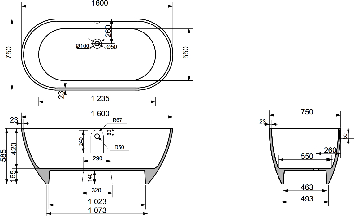 Ванна из искусственного камня STWORKI Берген 160х75 ФР-00014095 - 5