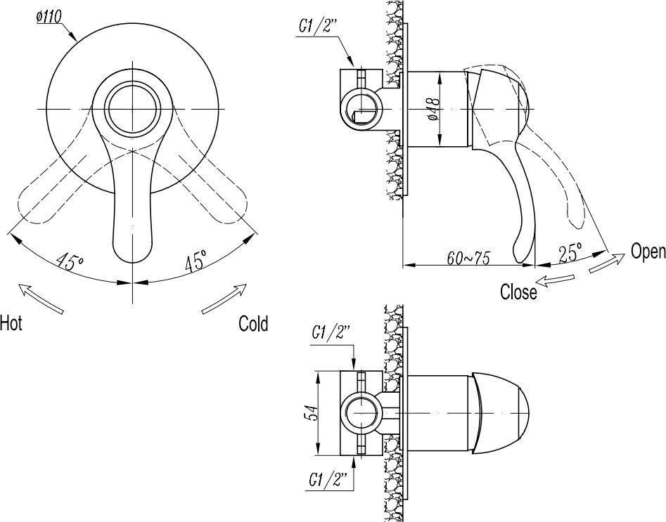 Смеситель Cezares Lira DIM-01 С ВНУТРЕННЕЙ ЧАСТЬЮ, для душа LIRA-C-DIM-01 - 1