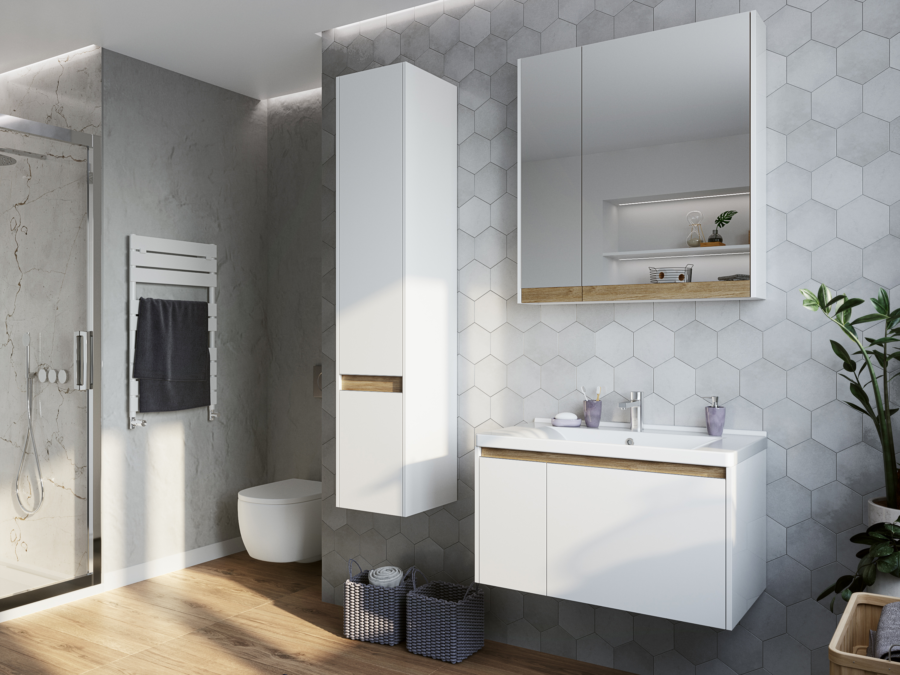 Мебель для ванной STWORKI Стокгольм 80 белая, под дерево, в скандинавском стиле 406321 - 2