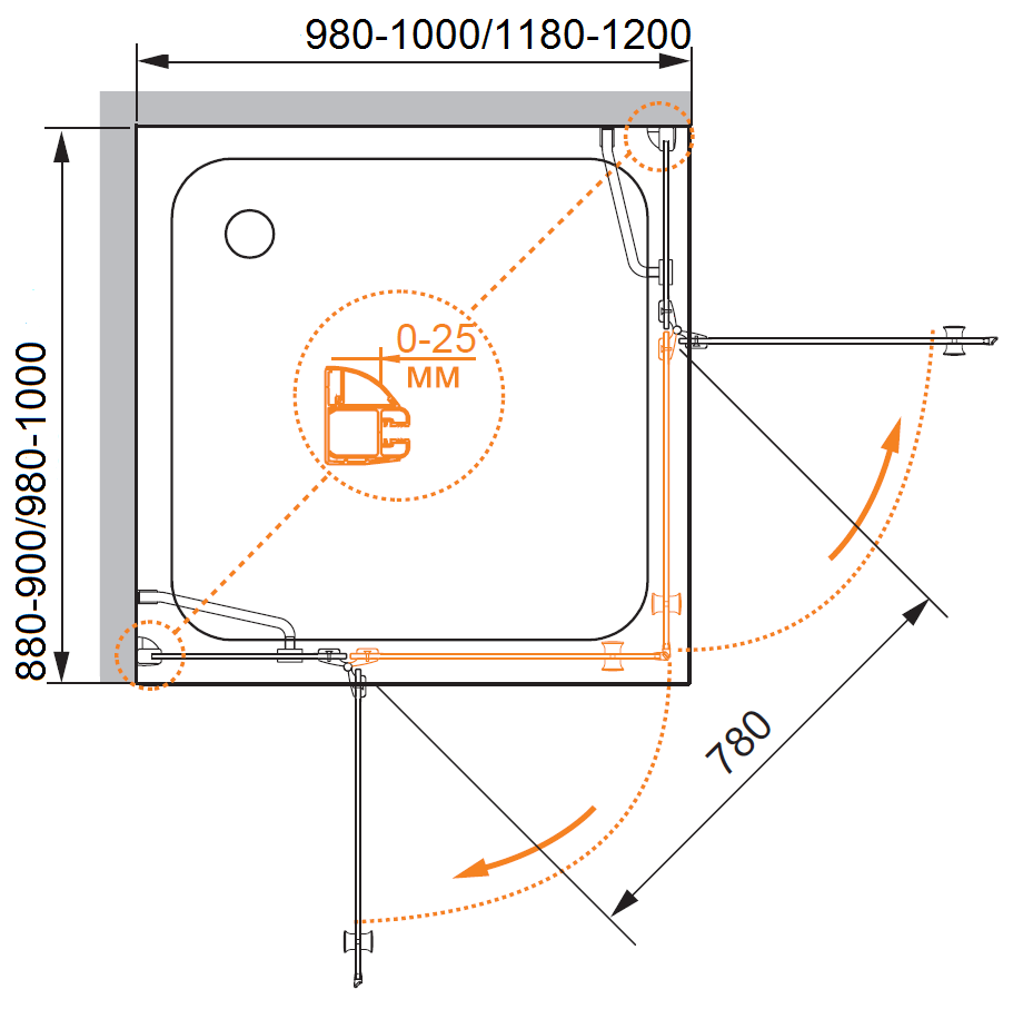 Душевой уголок Cezares Verona 100х90 хром стекло прозрачное VERONA-W-AH-2-100/90-C-Cr - 1