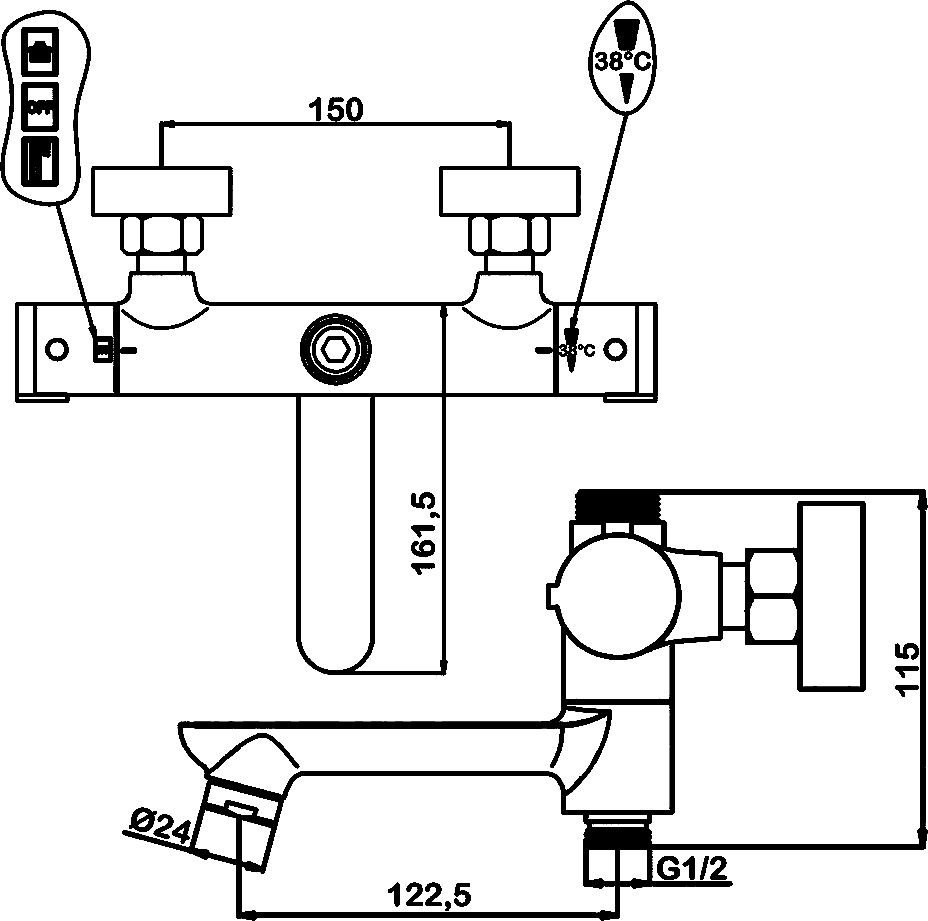 Термостатический смеситель для ванны Swedbe Hermes черный матовый  9042B - 6