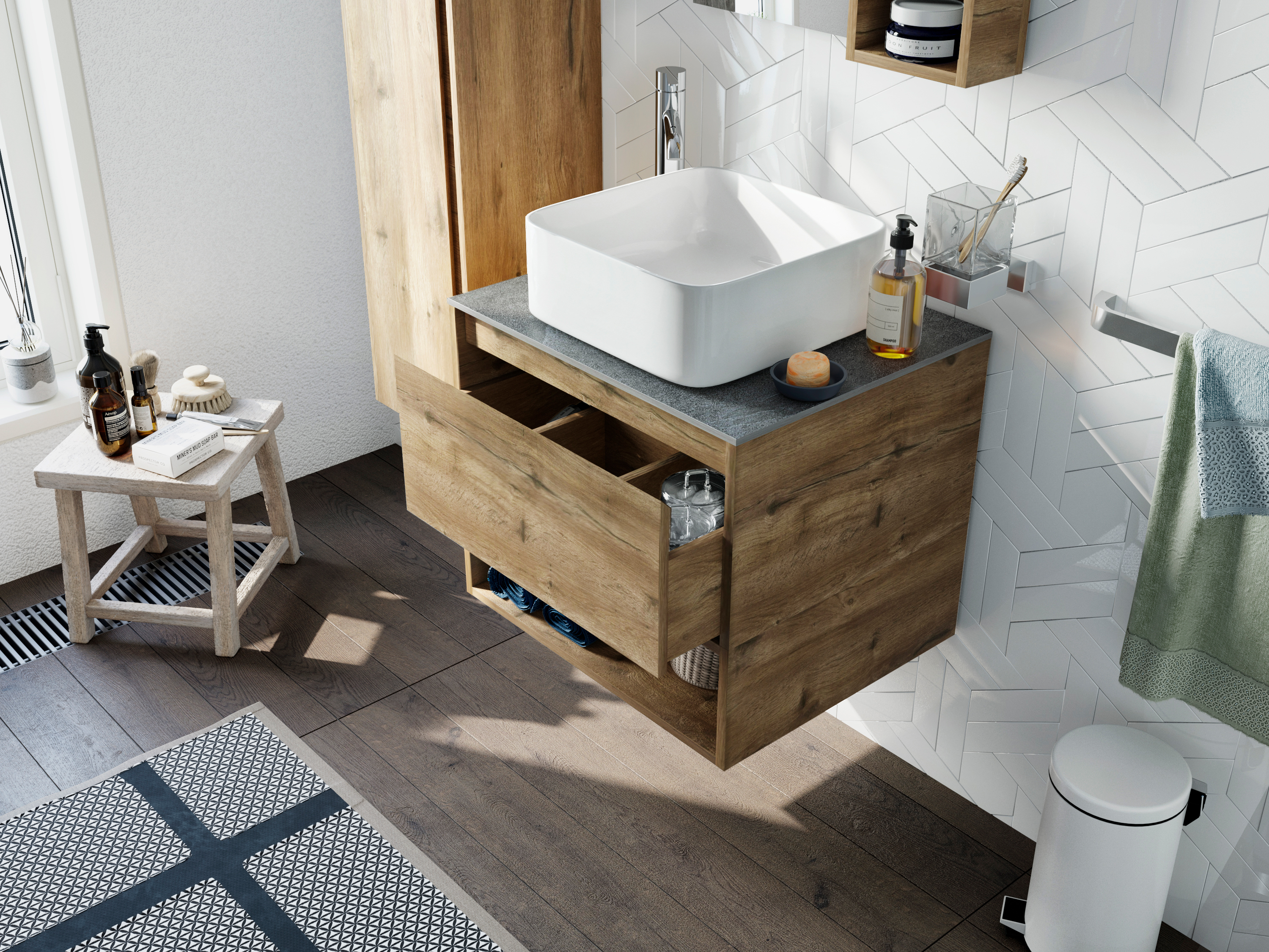 Мебель для ванной STWORKI Карлстад 60 дуб рустикальный, роверелла, с отверстием под смеситель в столешнице 427854 - 2
