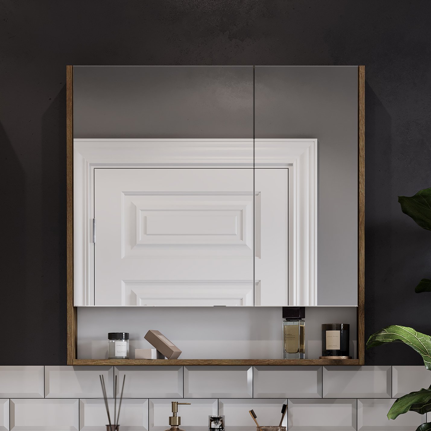Зеркало-шкаф Aquaton Сканди 90 белый - светлое дерево 1A252302SDZ90 - 2