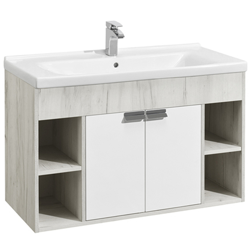 Тумба с раковиной Aquaton Флай 100 белый-светлое дерево 1A2375K0FAX10 - 0