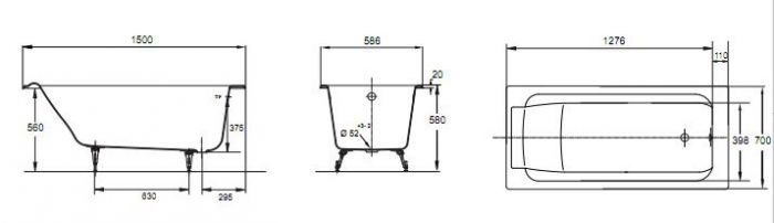 Чугунная ванна Jacob Delafon Parallel 150x70 см  E2946-00 - 4
