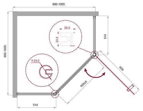 Душевой уголок BelBagno Uno 100х100 черный, матовый  UNO-195-P-1-100-C-NERO - 1