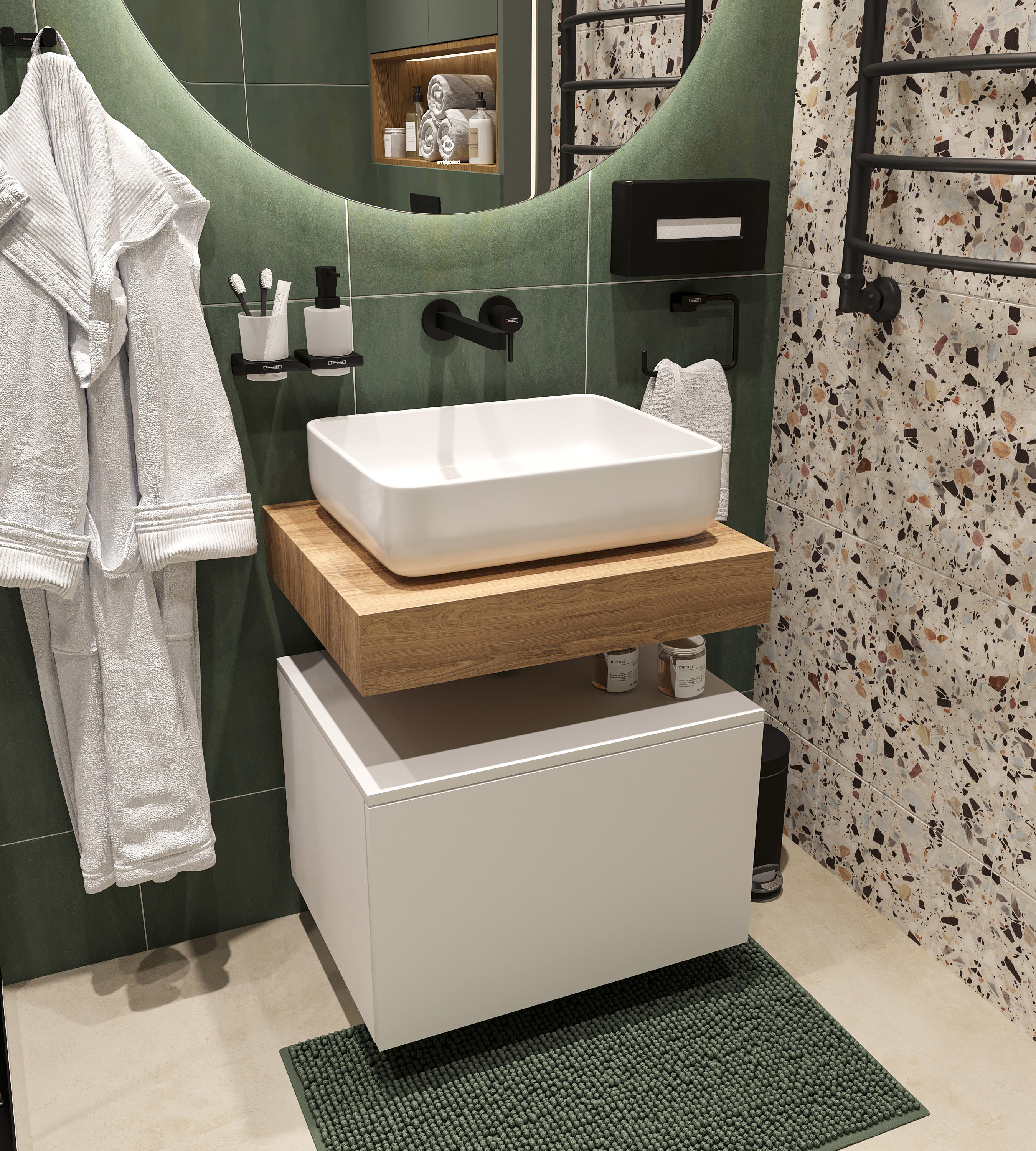 Столешница STWORKI Ольборг 60 дуб французский, без отверстий, с тумбой 60, с раковиной STWORKI Soul 1 белой 488937 - 3