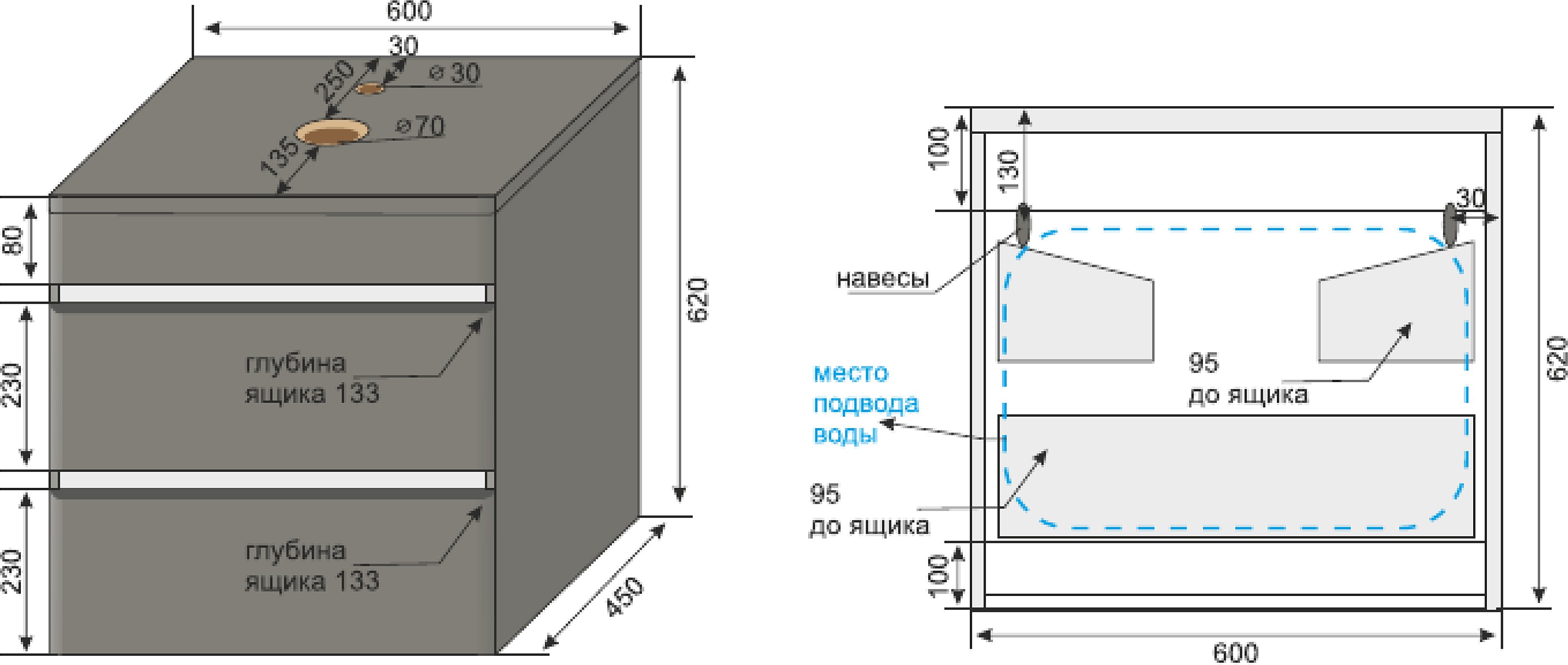 Тумба для комплекта Style Line Атлантика 60 Люкс Plus, подвесная, бетон темный СС-00002279 - 10