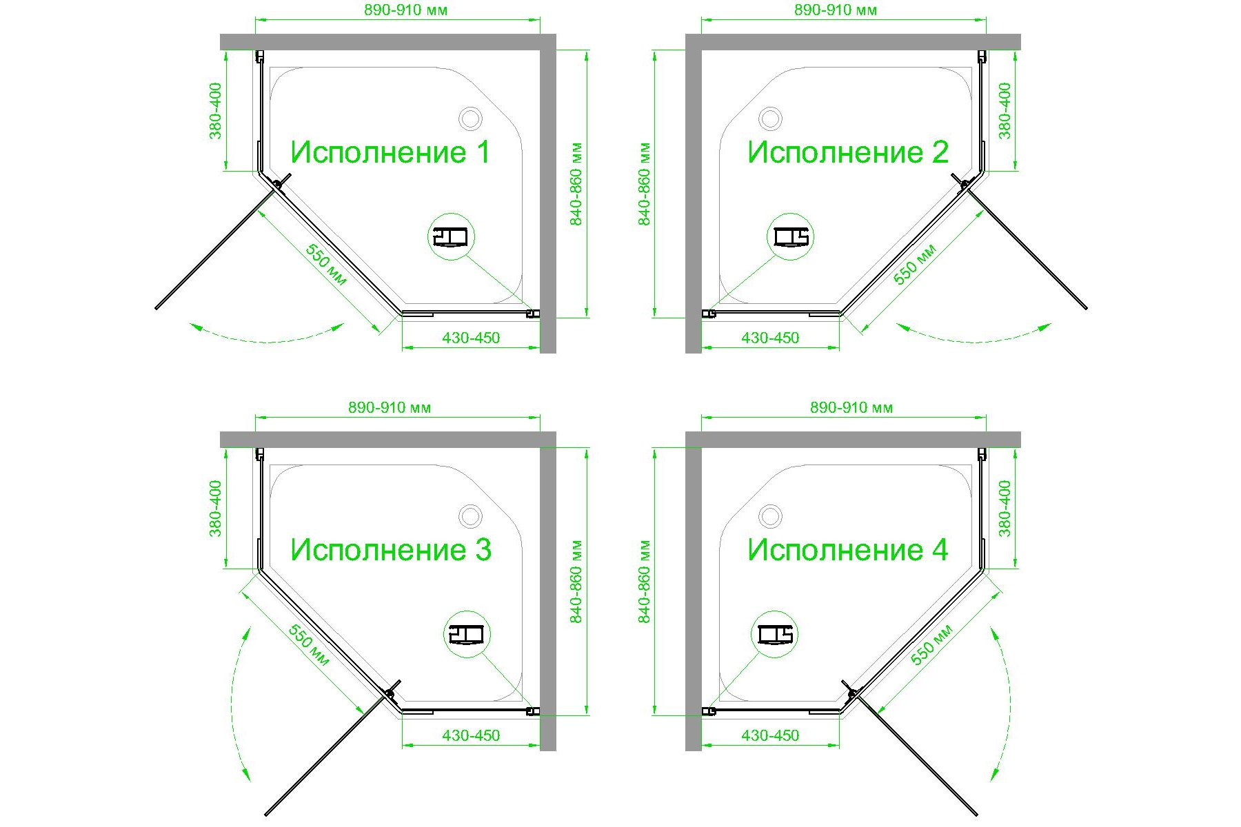 Душевой уголок Royal Bath TR 85х90 профиль черный стекло матовое RB9085TR-C-BL - 3