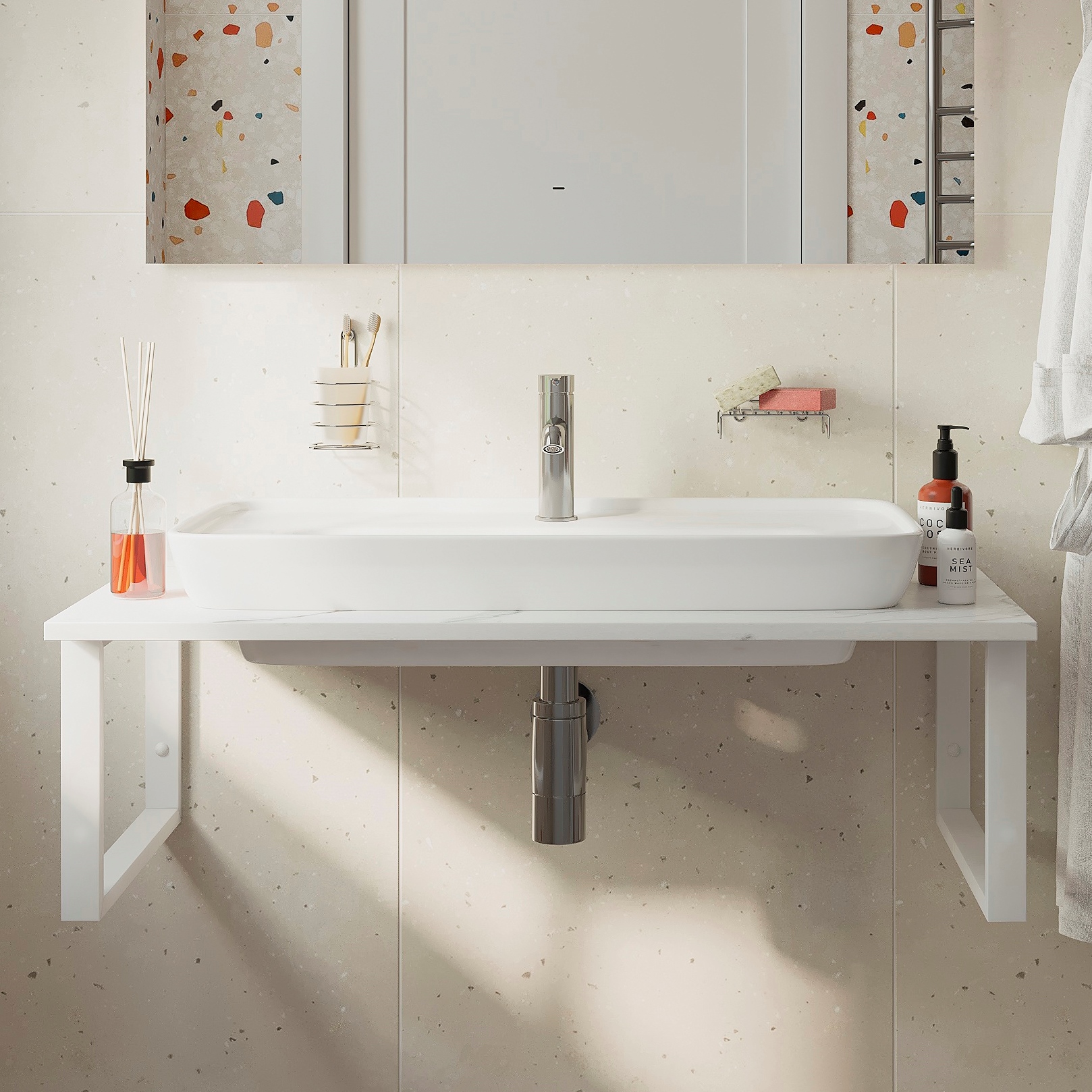 Столешница с раковиной DIWO Элиста 100 белый мрамор, с раковиной Углич 0117 555945 - 0