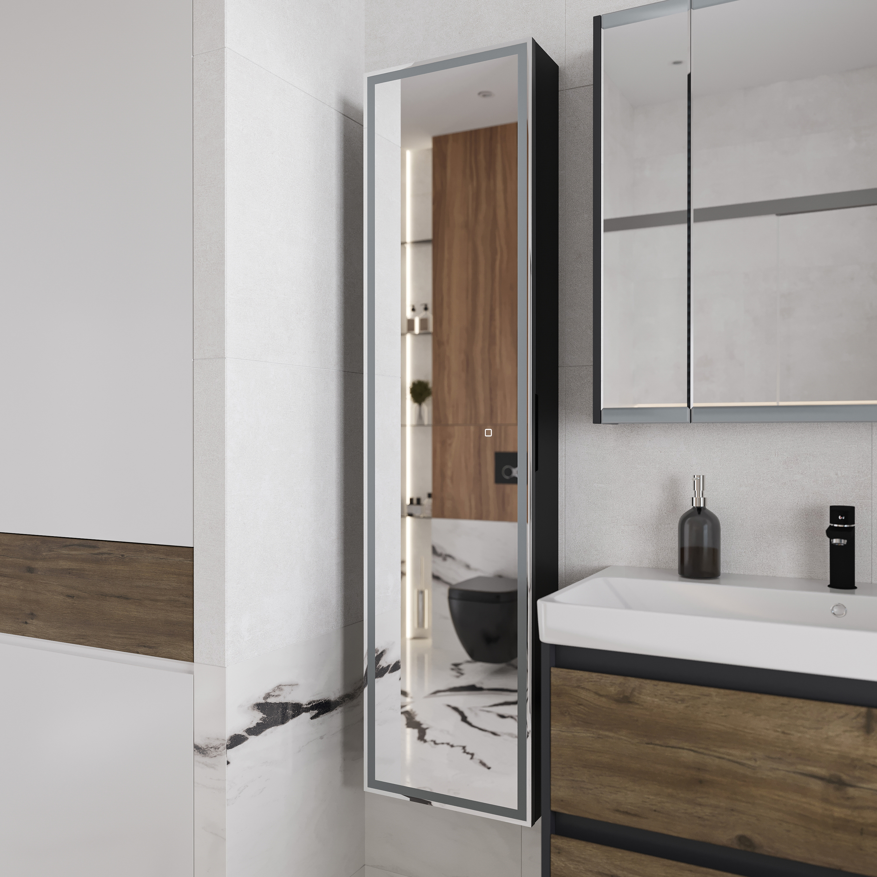 Шкаф-пенал с зеркалом STWORKI Кронборг МВК077 40, с подсветкой, черный - 8