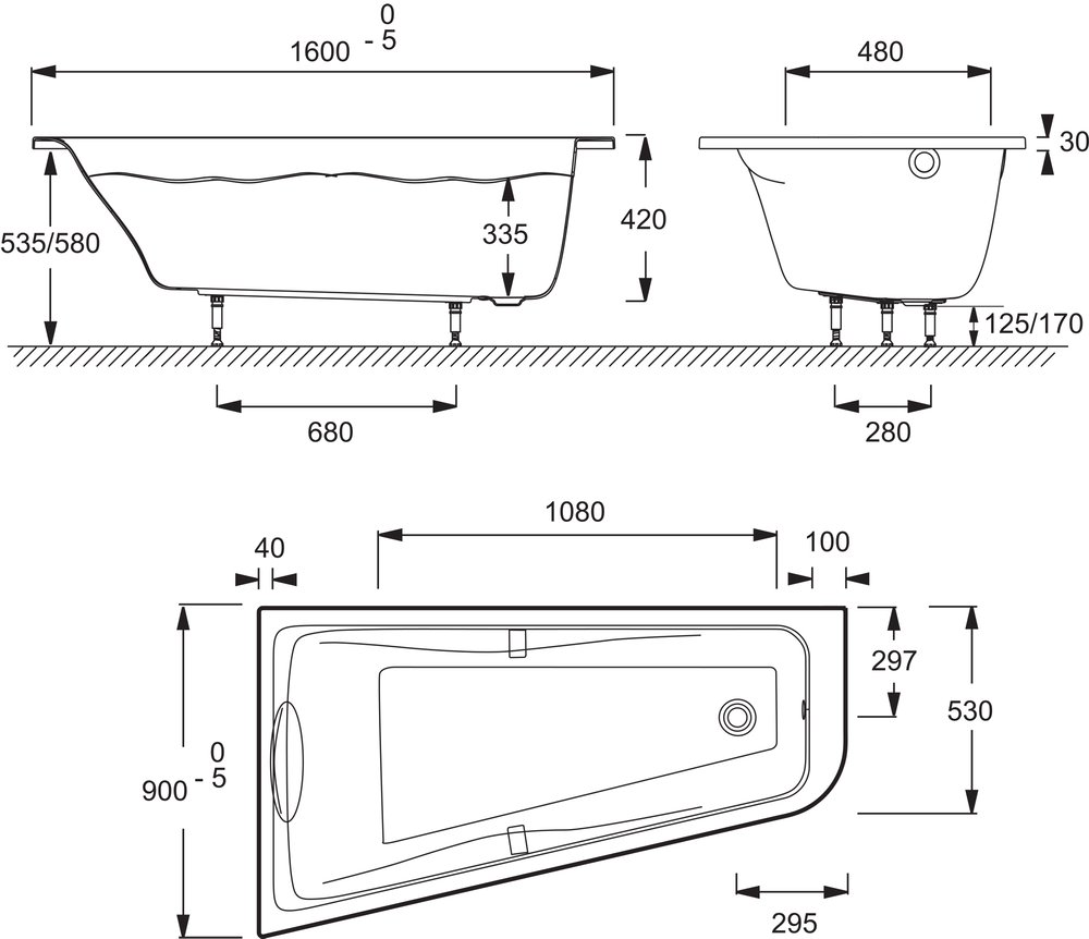 Акриловая ванна Jacob Delafon Odeon Up 160x90 см  E6065RU-00 - 5