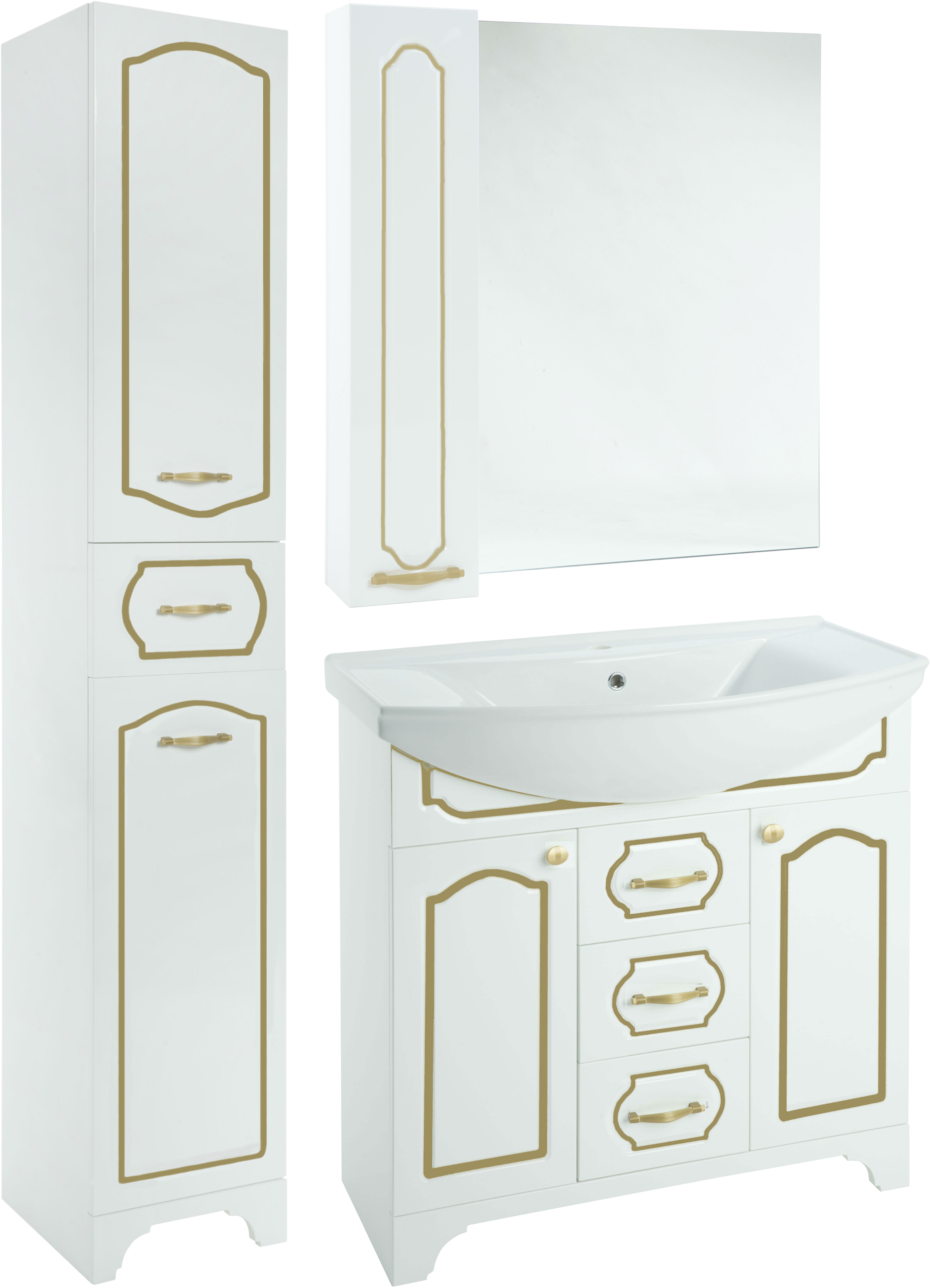 Мебель для ванной Bellezza Тиффани 85 белая, патина золото - 1