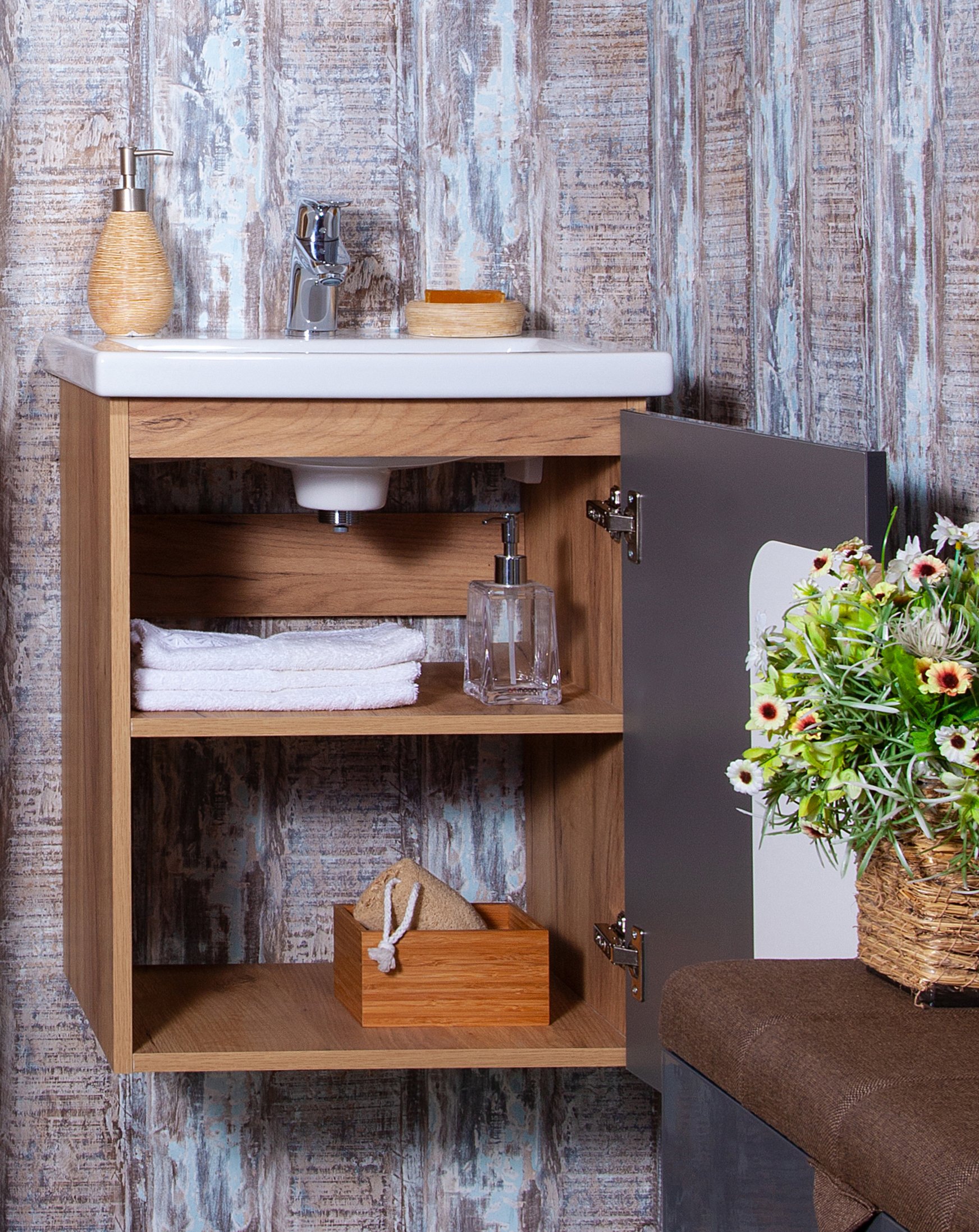 Тумба с раковиной Бриклаер Фостер 50 дуб золотой, антрацит - 2