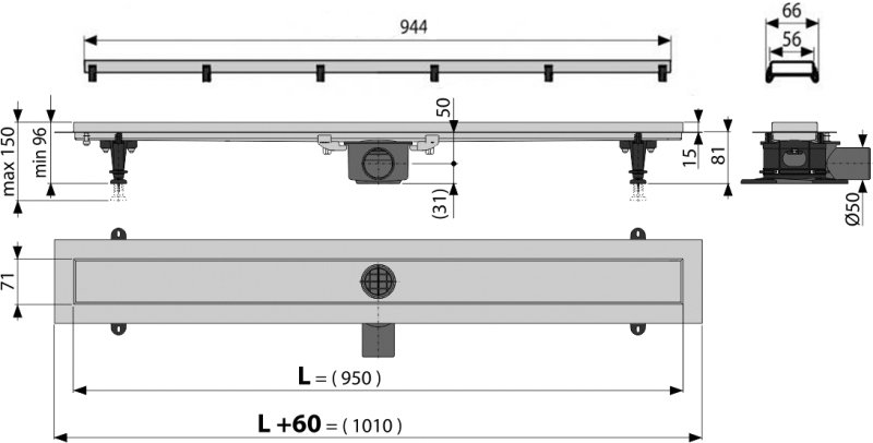 Душевой лоток AlcaPlast Double APZ13 95 см APZ13-DOUBLE9-950 - 2