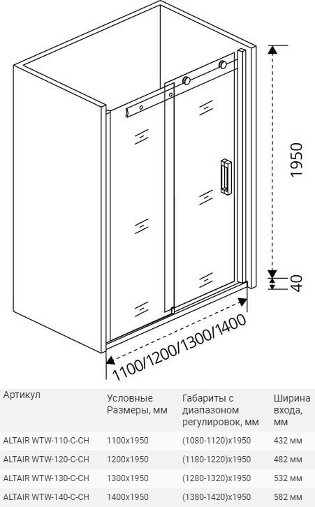 Душевая дверь в нишу Good Door Altair WTW-130-C-CH АЛ00003 - 3