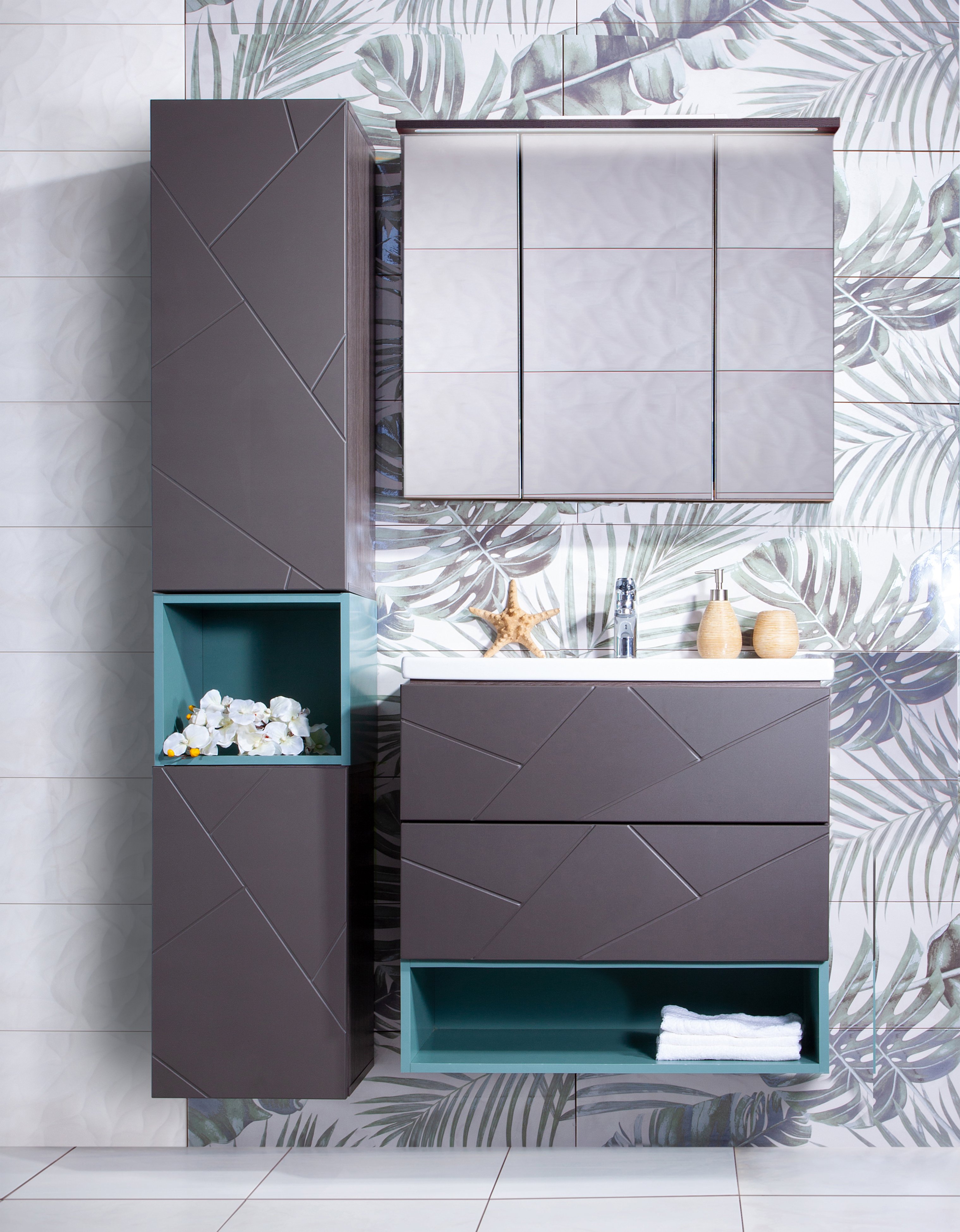 Зеркало-шкаф Бриклаер Кристалл 75 ясень анкор, темный, с подсветкой 4627125414916 - 1