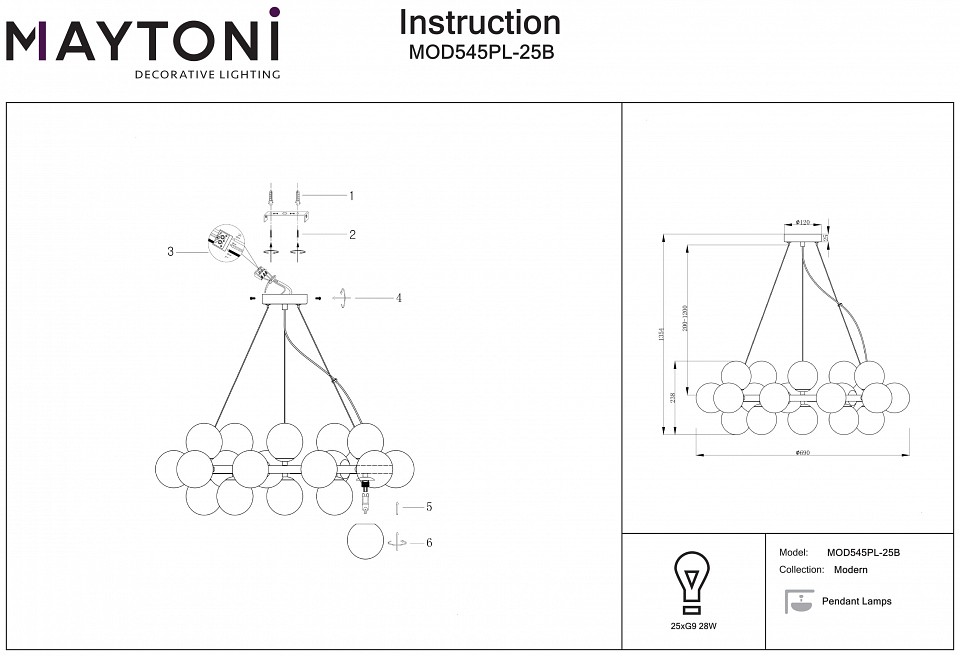 Подвесная люстра Maytoni Dallas MOD545PL-25B - 1