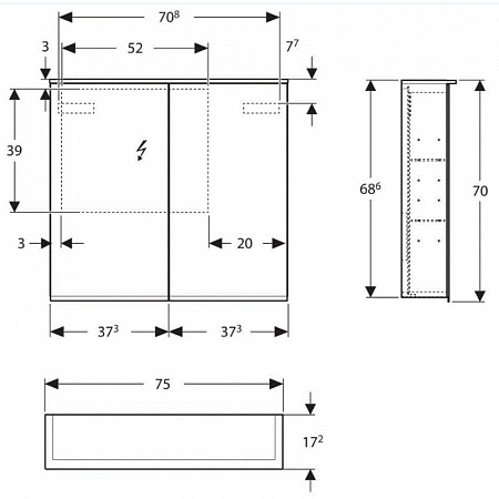 Шкаф зеркальный Option PLUS с подсветкой 750х700 Geberit 500.206.00.1 - 1