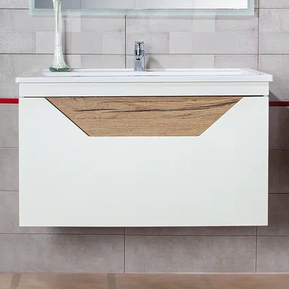 Тумба для комплекта Бриклаер Брайтон 100 подвесная, белая матовая, дуб кера 4627125415760 - 0