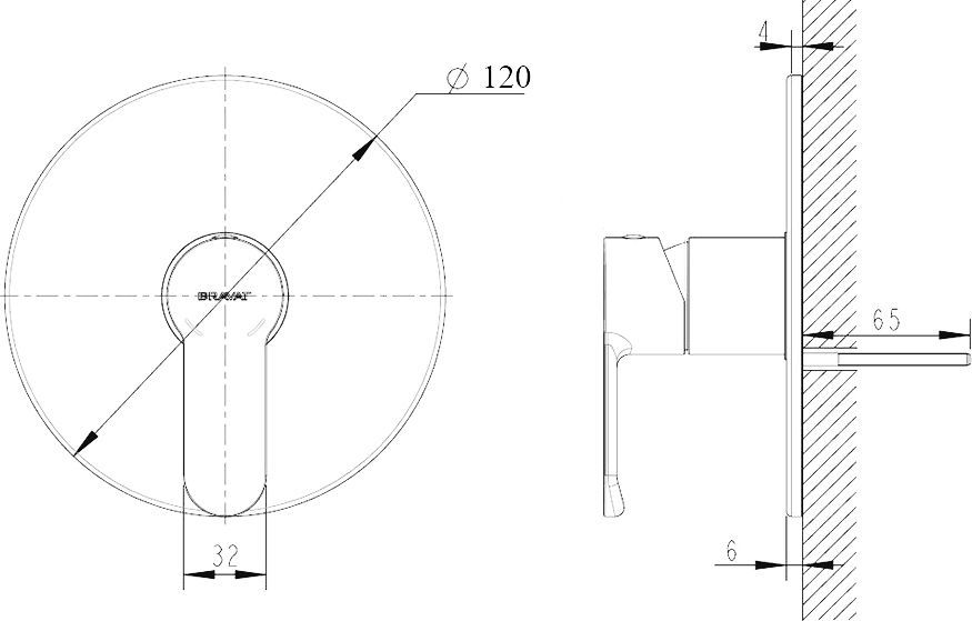 PB839103CP-RUS Смеситель встраиваемый в стену (1-функц) New Moon (262951) - 1