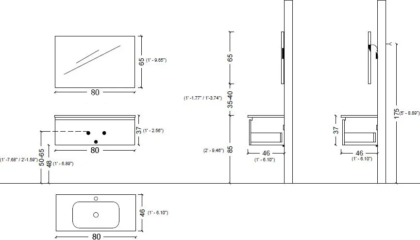 Тумба под раковину Armadi Art Vallessi Avangarde Linea 80 черный - хром 842-080-BCR - 2